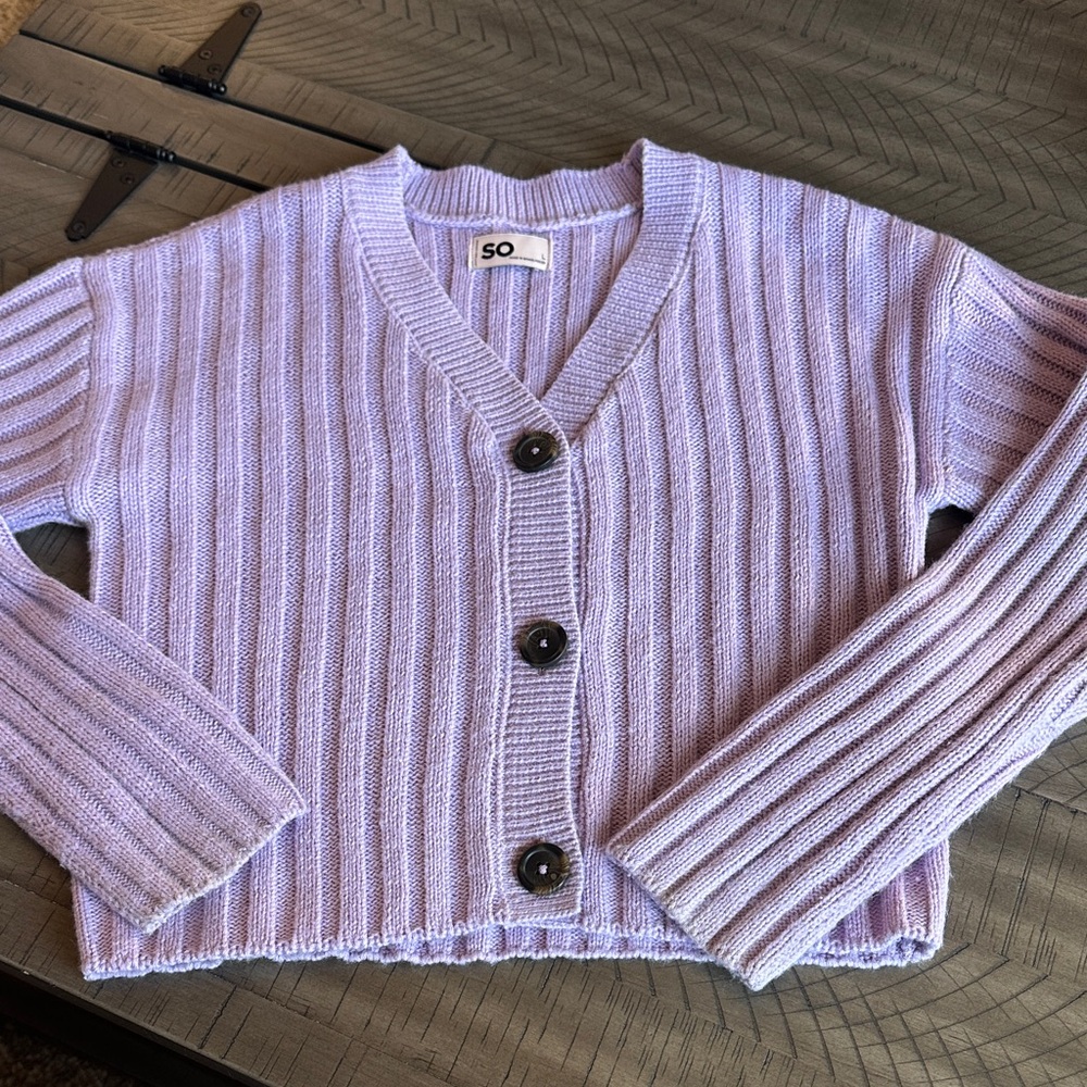 SO Kids Lavender Ribbed Cardigan Button Up